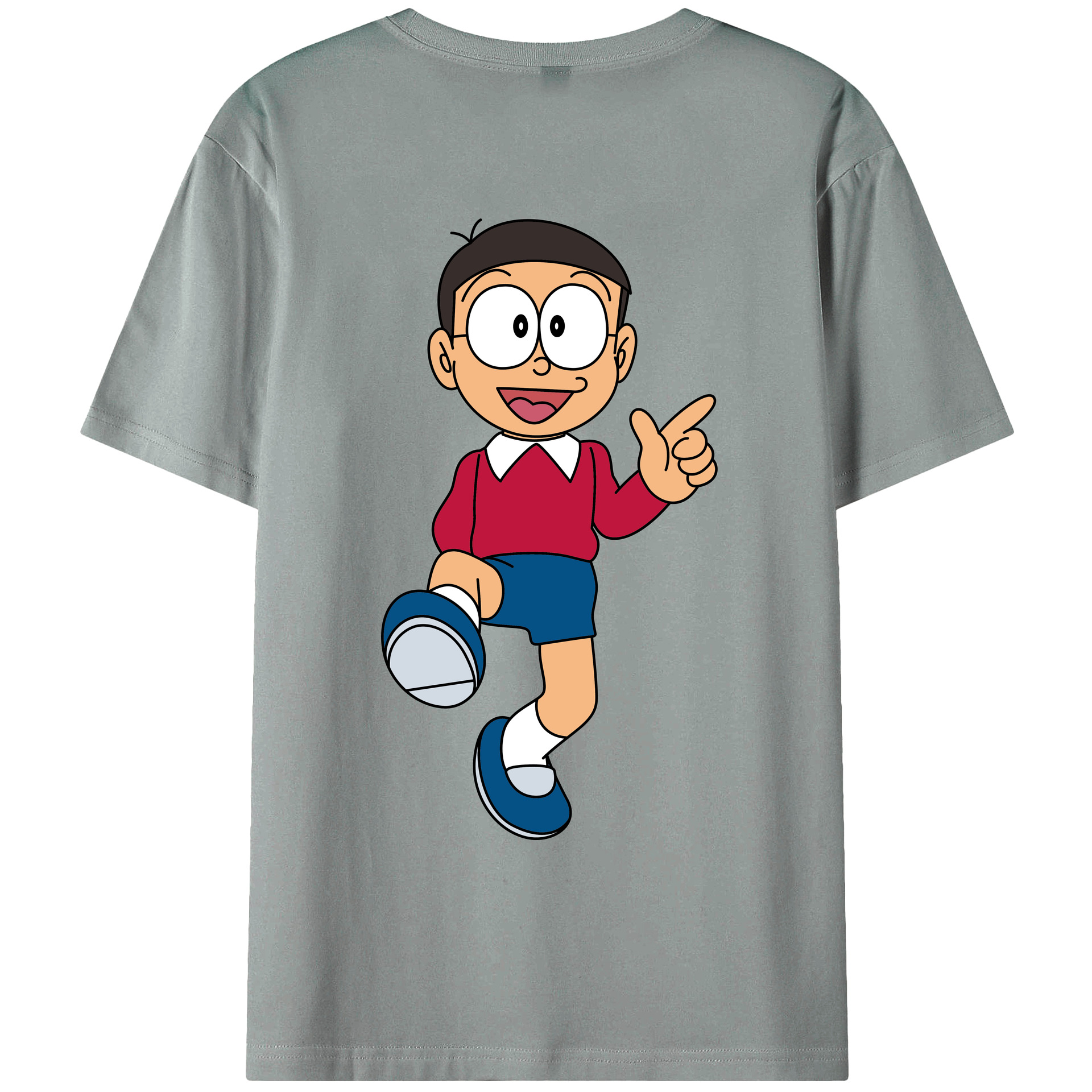 （画像用） ドラえもん 野比 のび太 Doraemon Nobita Nobi 綿100％ メンズ半袖Tシャツ（バックプリント） 通気性